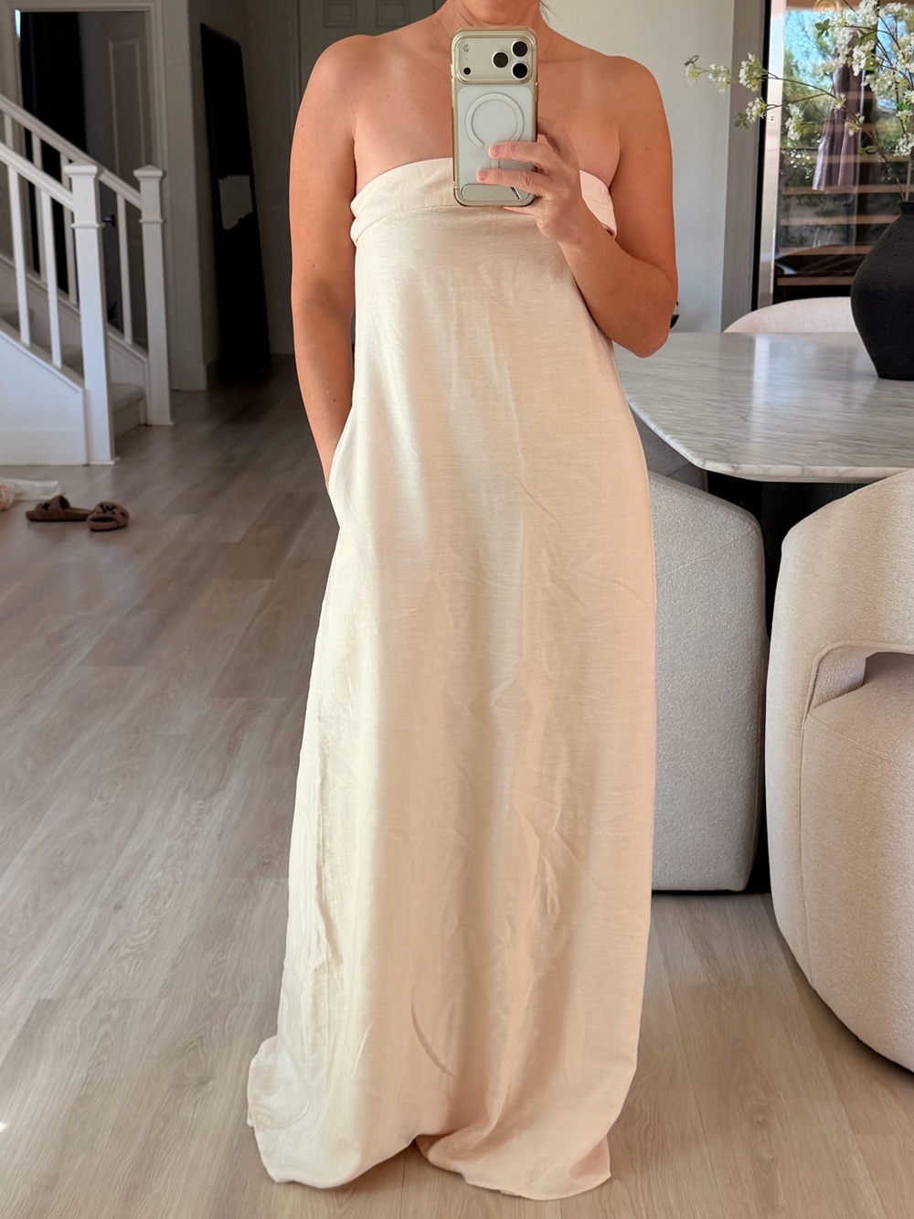 Seven wonders cream strapless, long dress size X small